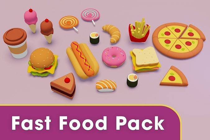 3D Modern Fast Food Pack Low-poly 3D model