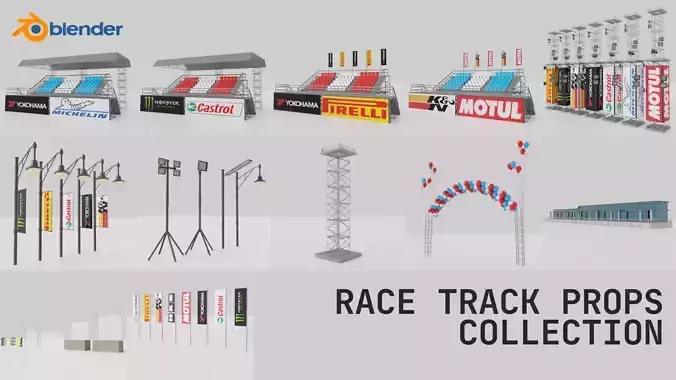 Race Track Props Collection  Low-poly 3D model