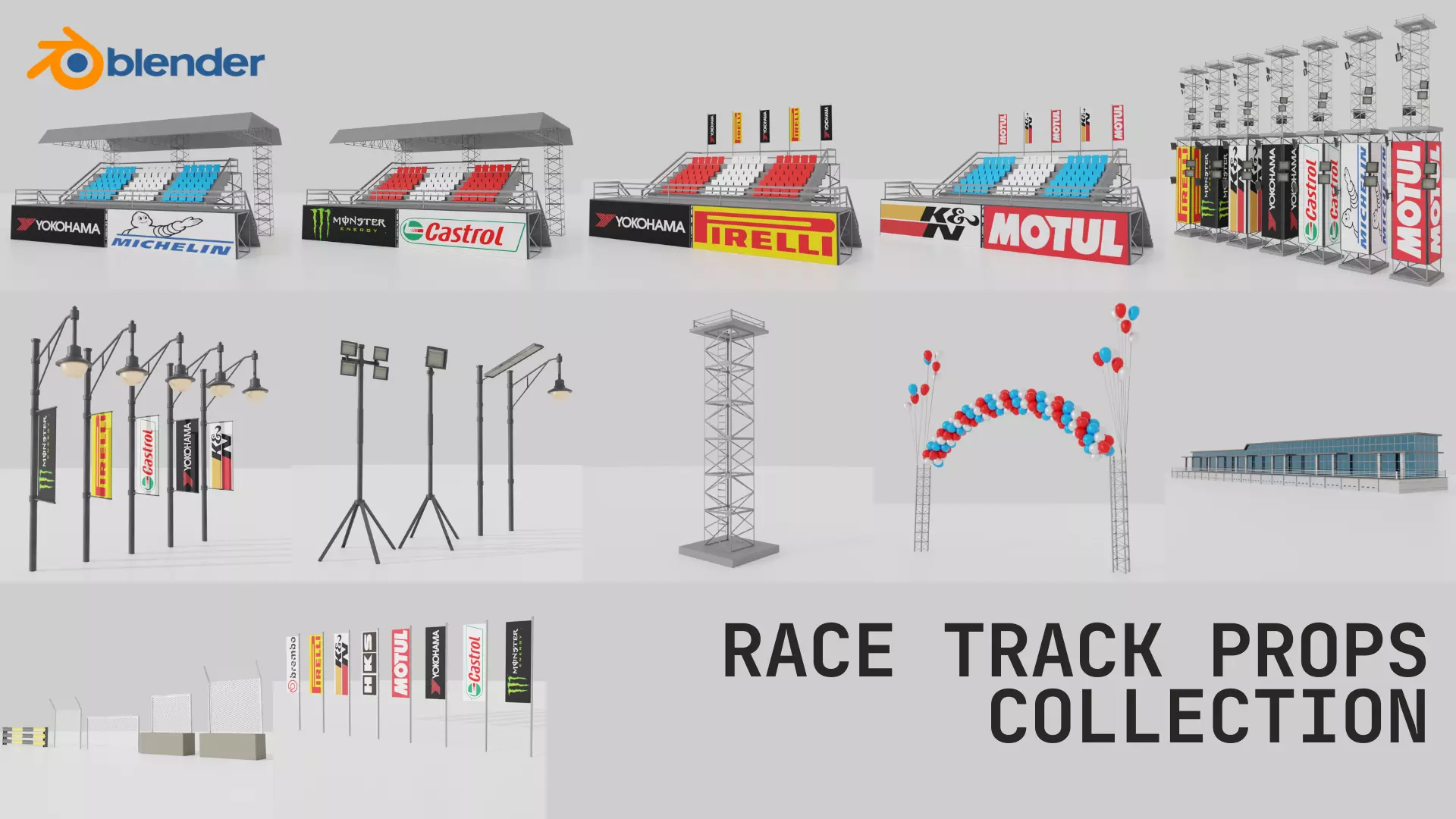 Race Track Props Collection Low-poly 3D model