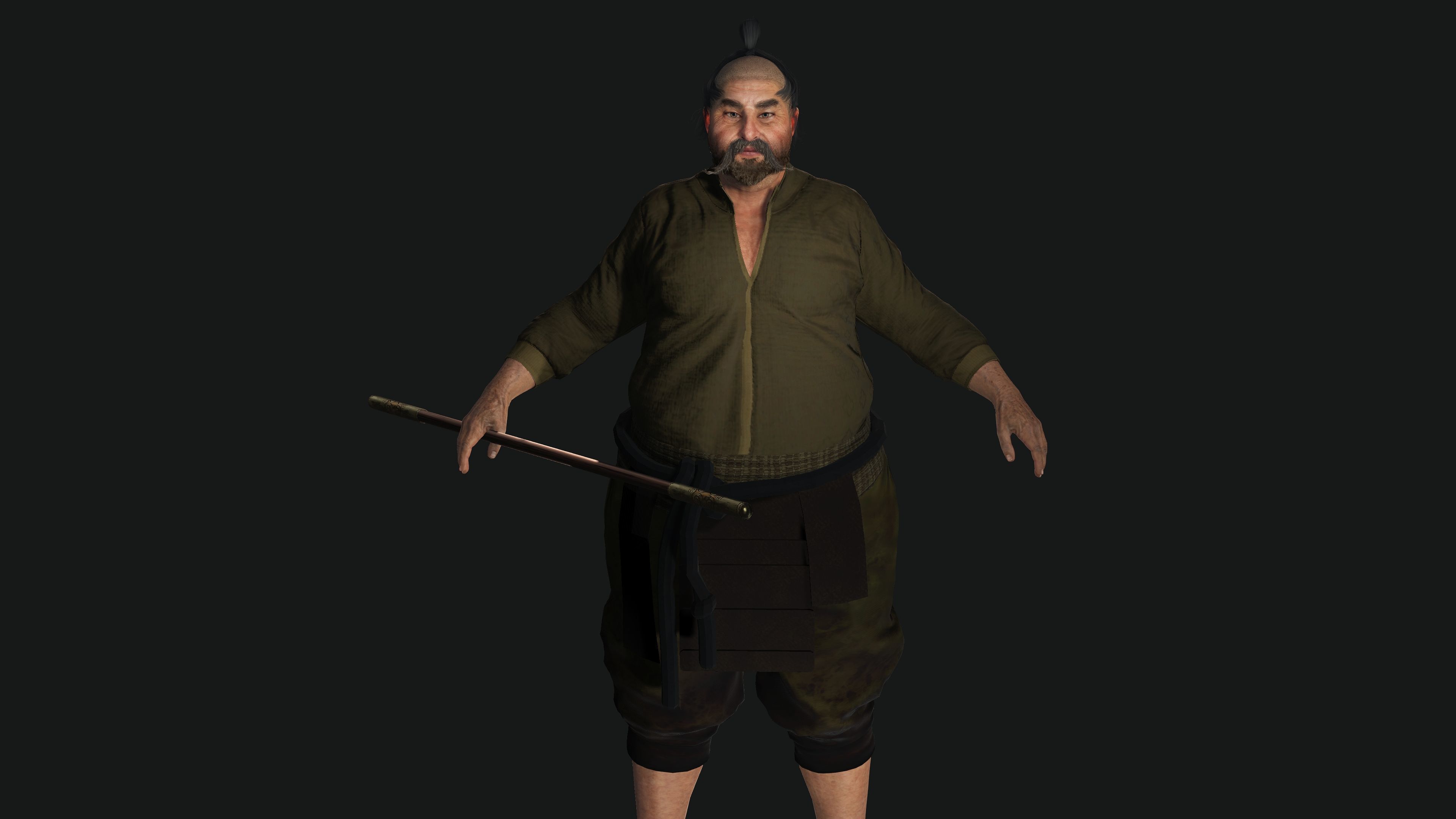 3D REALISTIC ASIAN MALE CHARACTER - OLD JAPANESE KUNGFU OUTFIT Low-poly 3D model_2