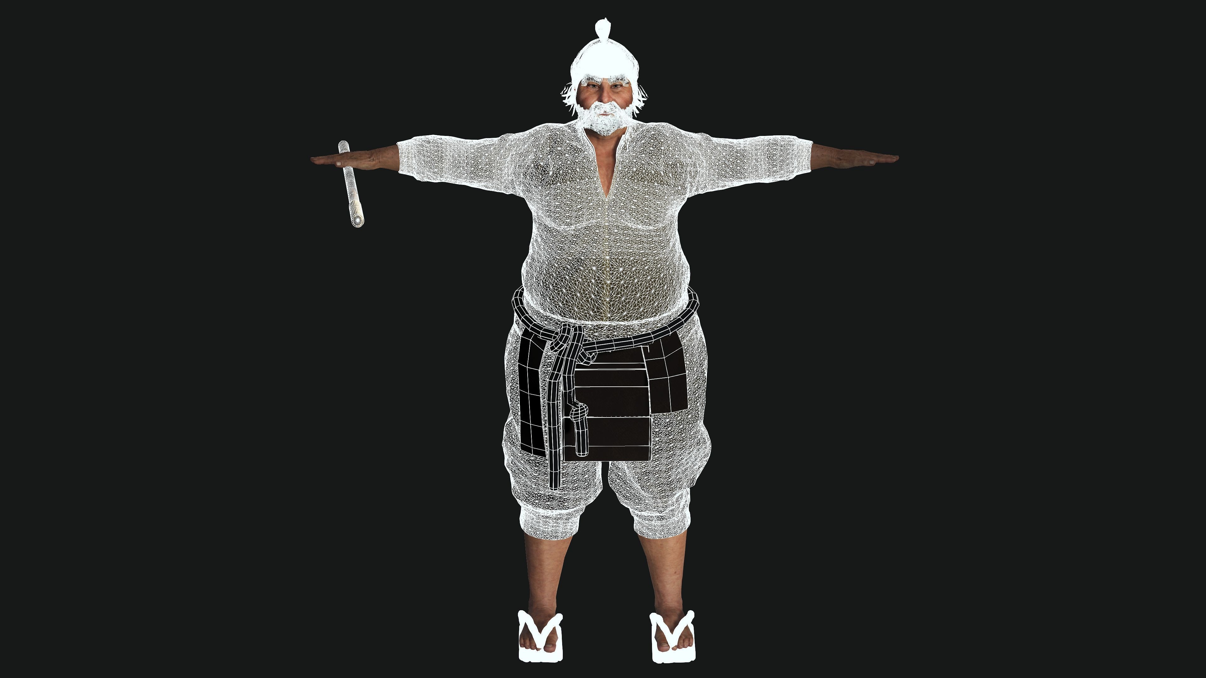 3D REALISTIC ASIAN MALE CHARACTER - OLD JAPANESE KUNGFU OUTFIT Low-poly 3D model_14