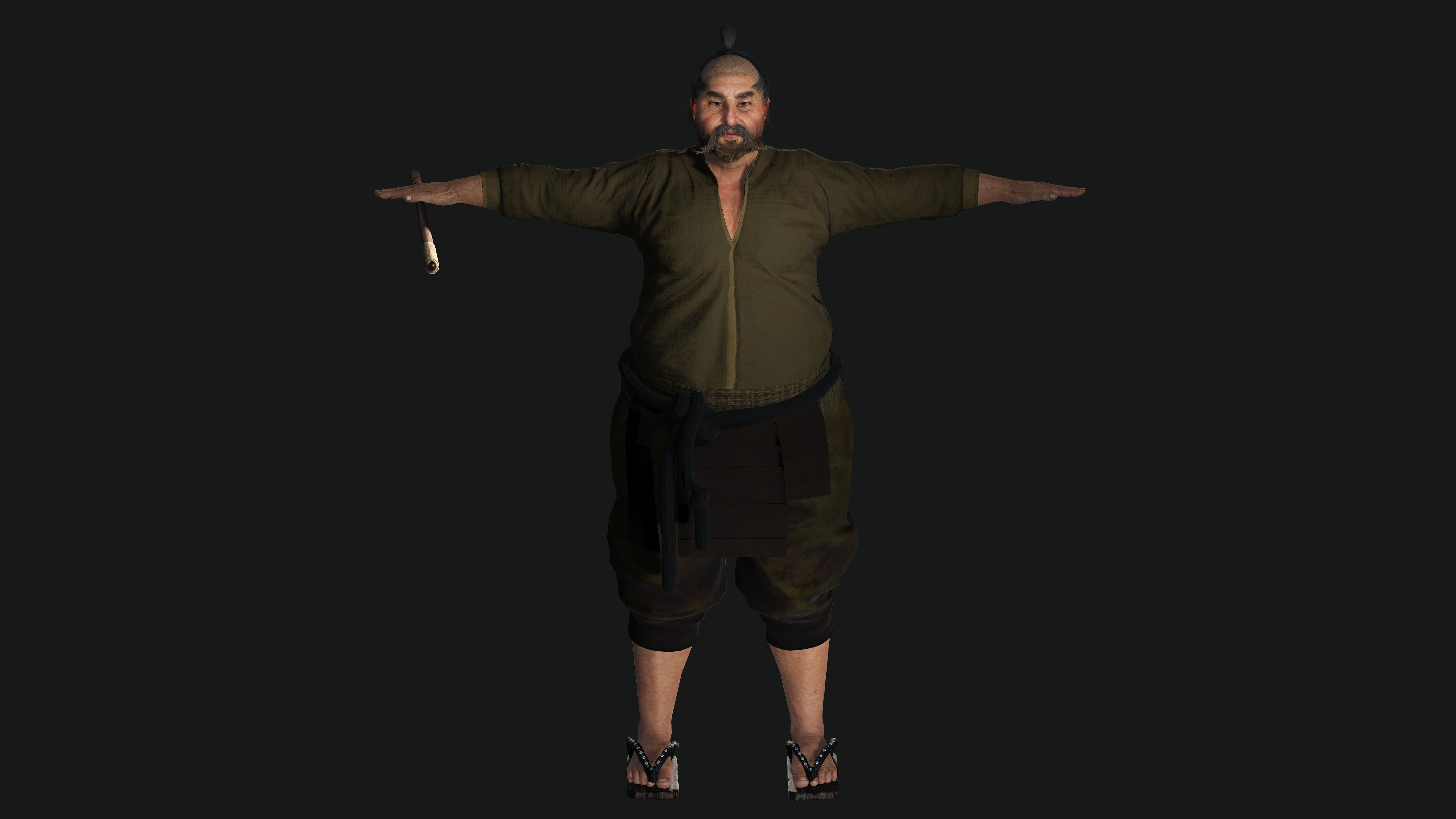 3D REALISTIC ASIAN MALE CHARACTER - OLD JAPANESE KUNGFU OUTFIT Low-poly 3D model_13