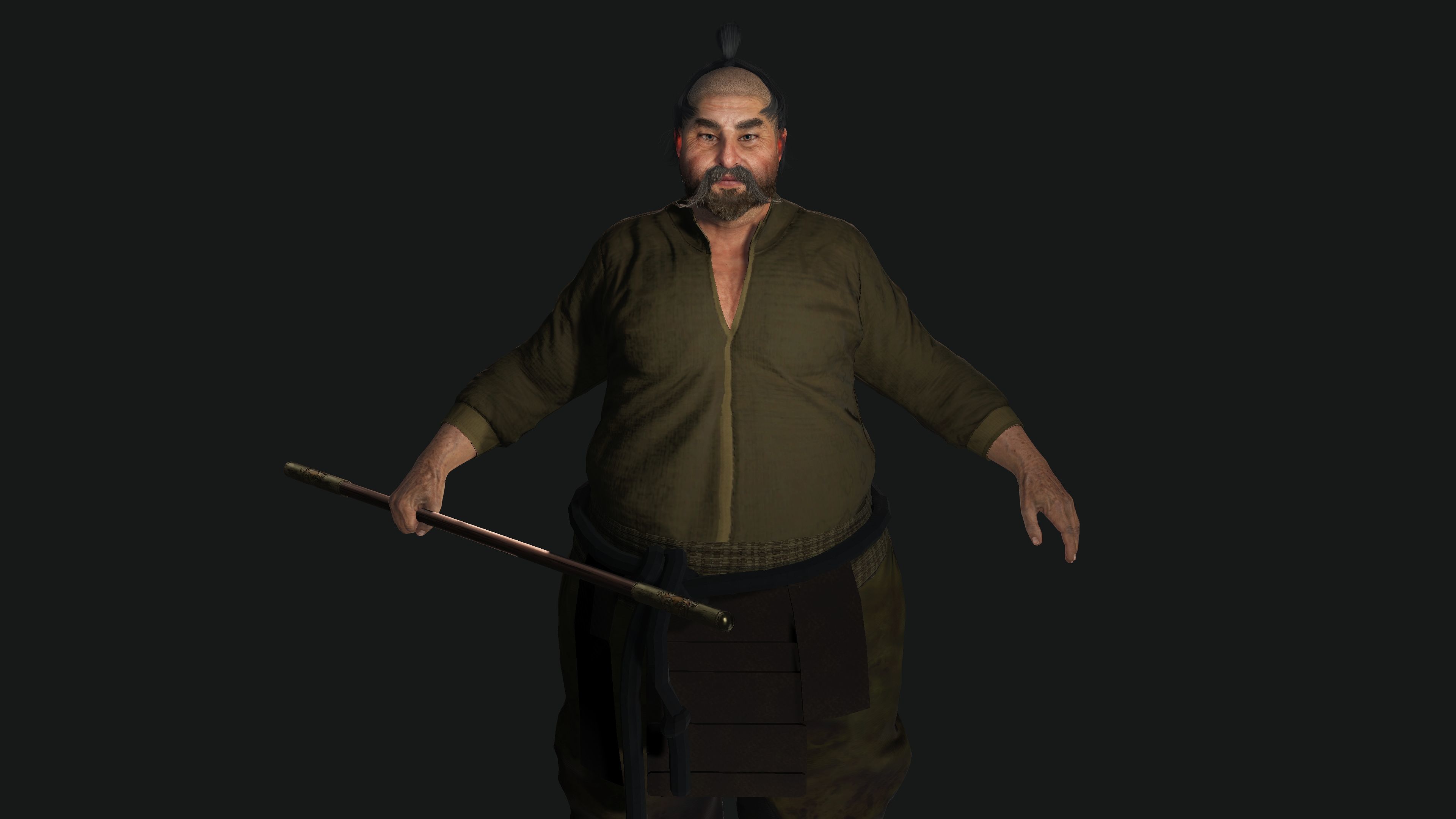 3D REALISTIC ASIAN MALE CHARACTER - OLD JAPANESE KUNGFU OUTFIT Low-poly 3D model_3
