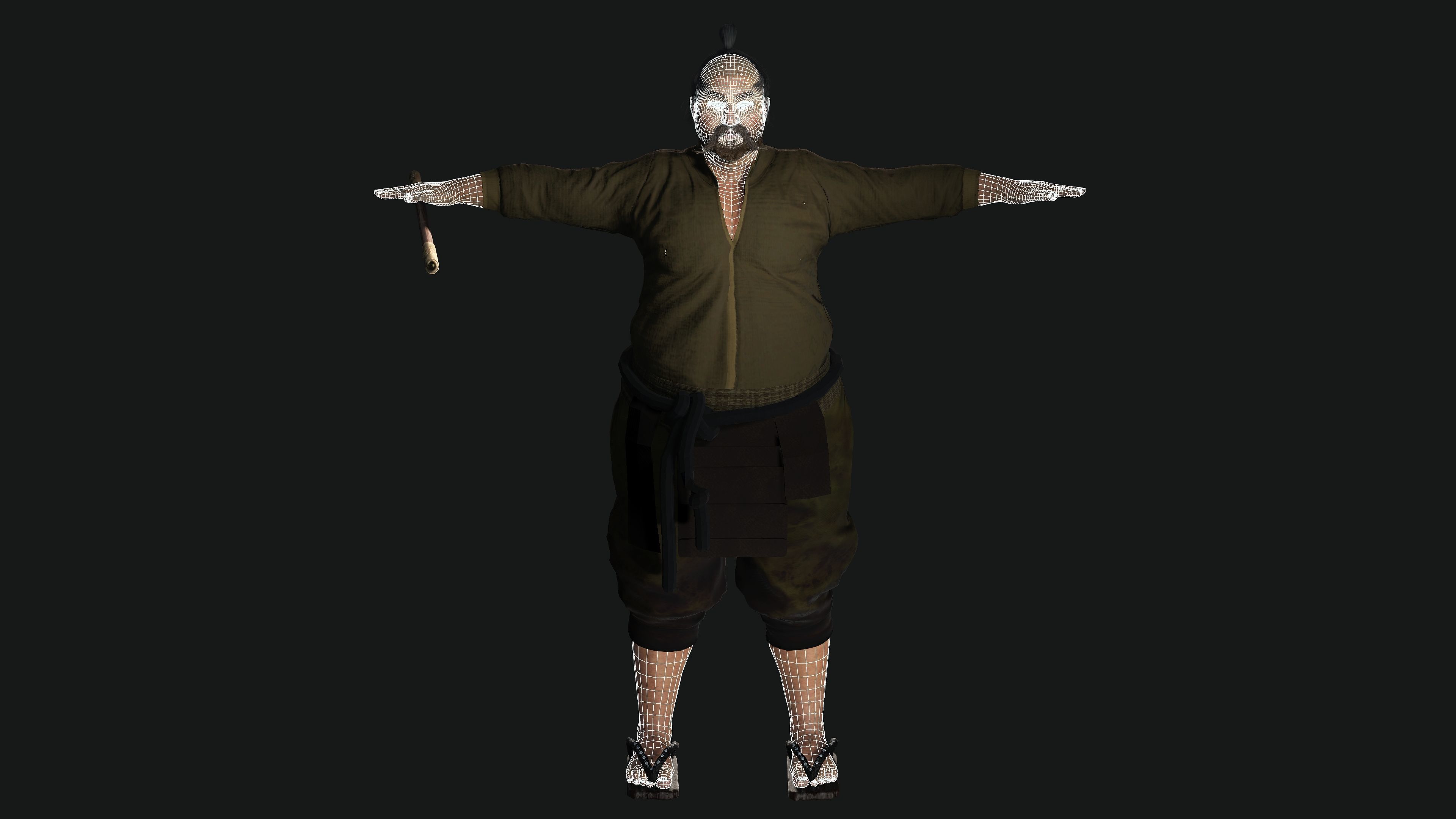 3D REALISTIC ASIAN MALE CHARACTER - OLD JAPANESE KUNGFU OUTFIT Low-poly 3D model_15