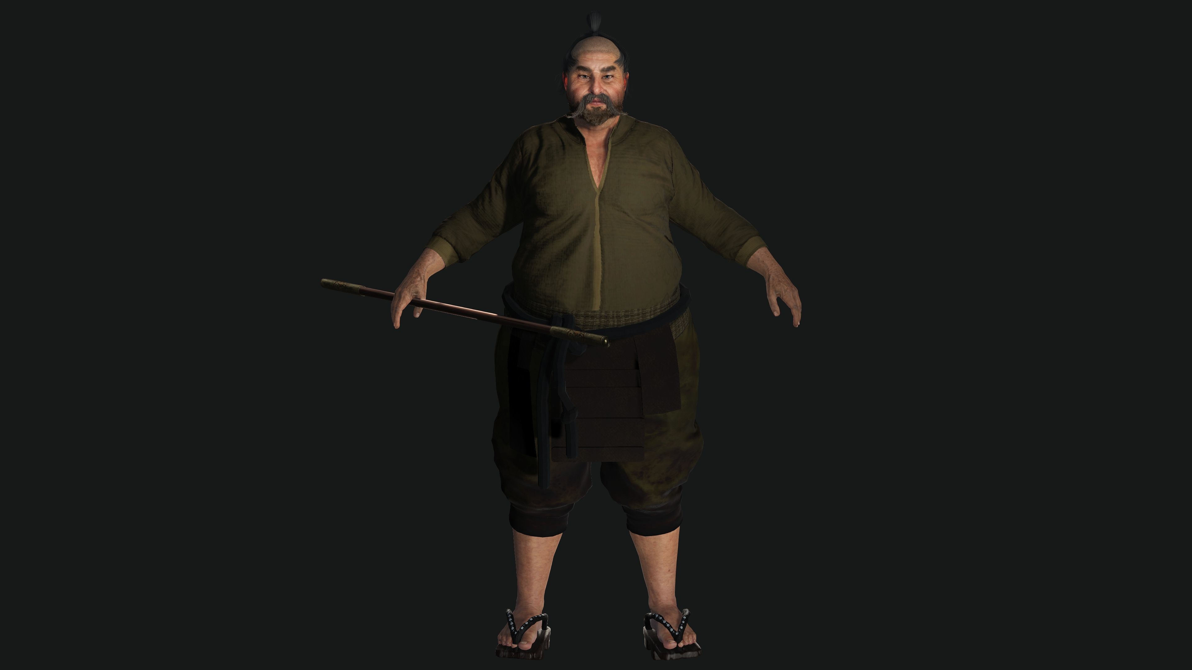 3D REALISTIC ASIAN MALE CHARACTER - OLD JAPANESE KUNGFU OUTFIT Low-poly 3D model_1
