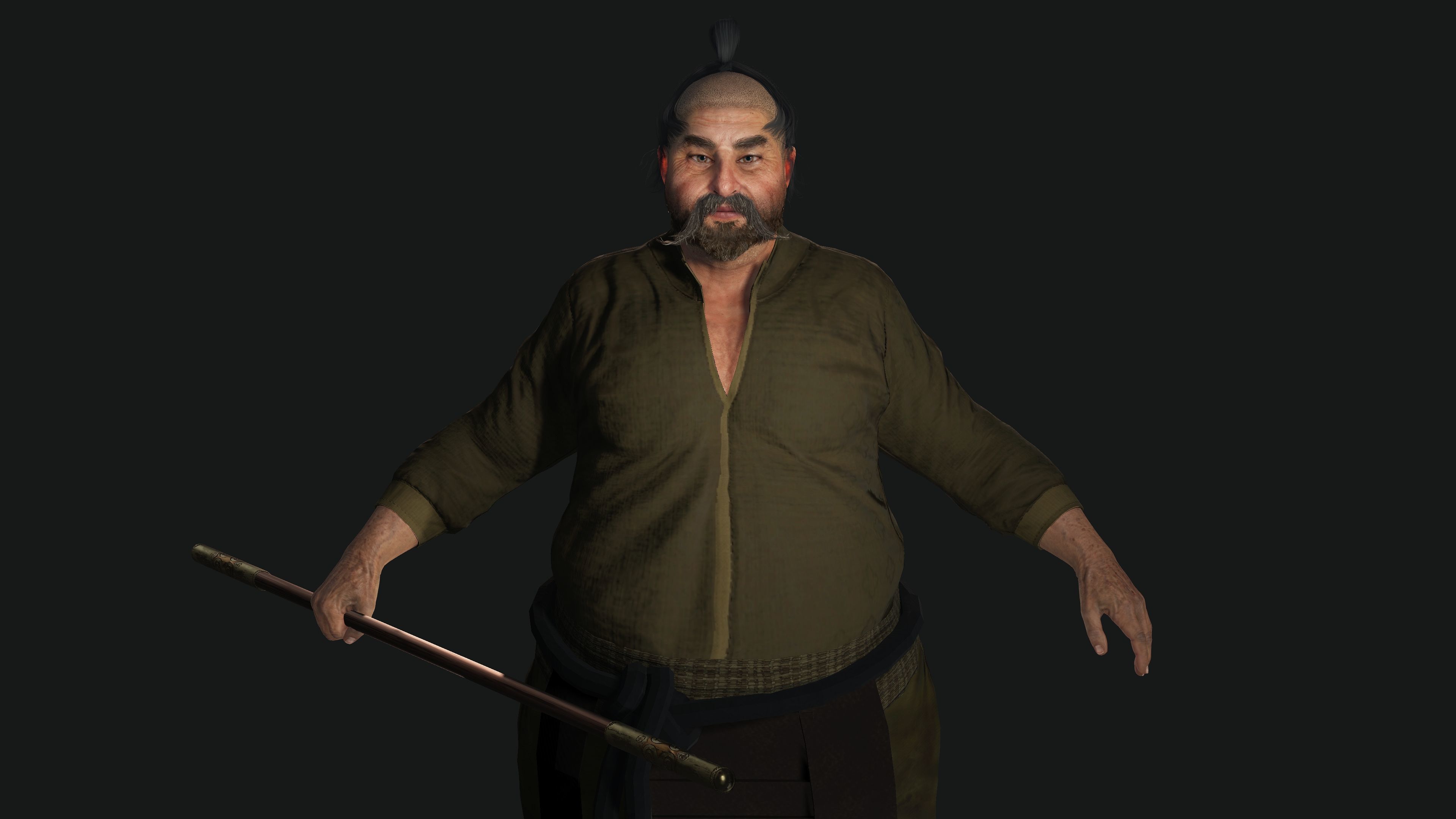 3D REALISTIC ASIAN MALE CHARACTER - OLD JAPANESE KUNGFU OUTFIT Low-poly 3D model_4