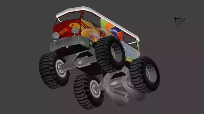 furgoHippie colorful monster truck in air