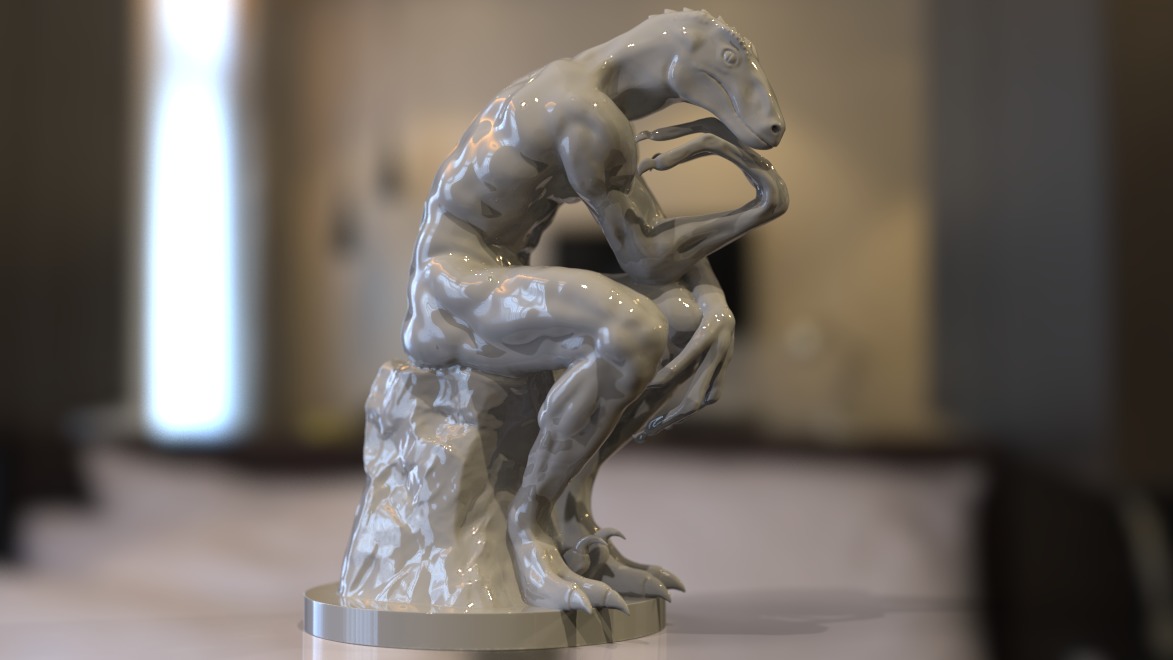 the thinker reptile sculpture 3D model_7