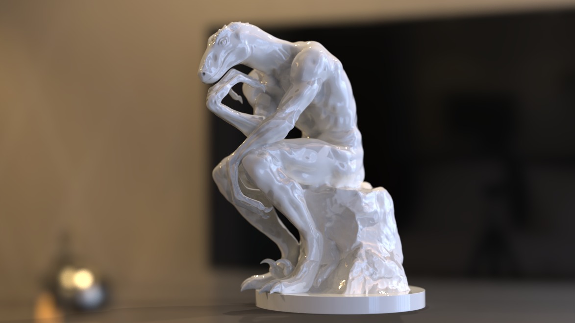 the thinker reptile sculpture 3D model_1