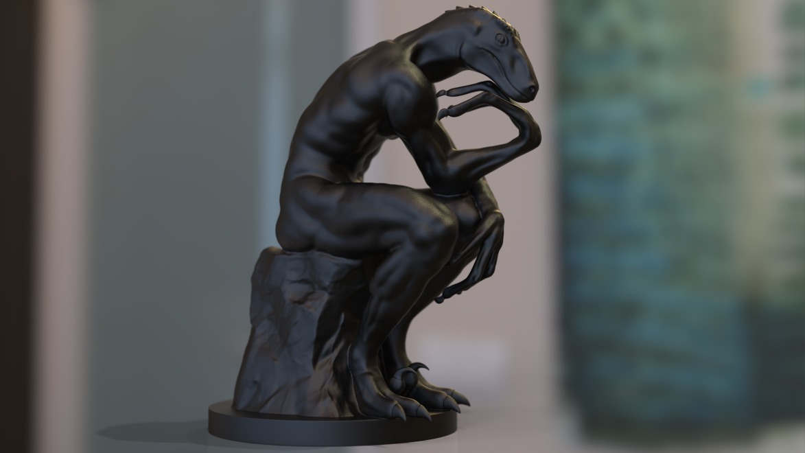 the thinker reptile sculpture 3D model_5