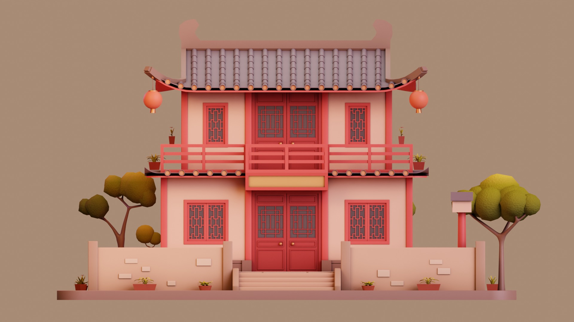 Stylized Chinese House 02 Low-poly 3D model_6