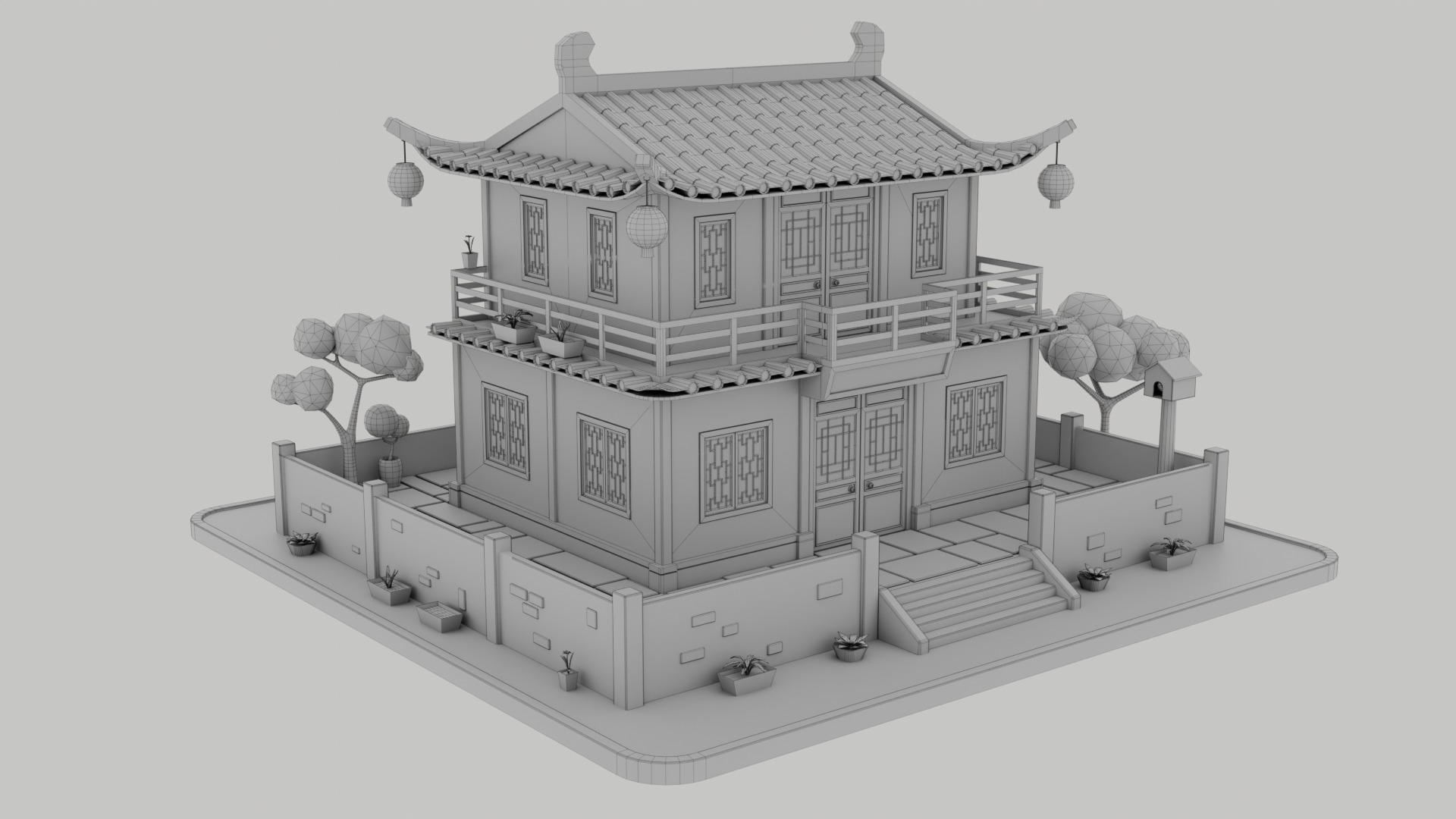Stylized Chinese House 02 Low-poly 3D model_9