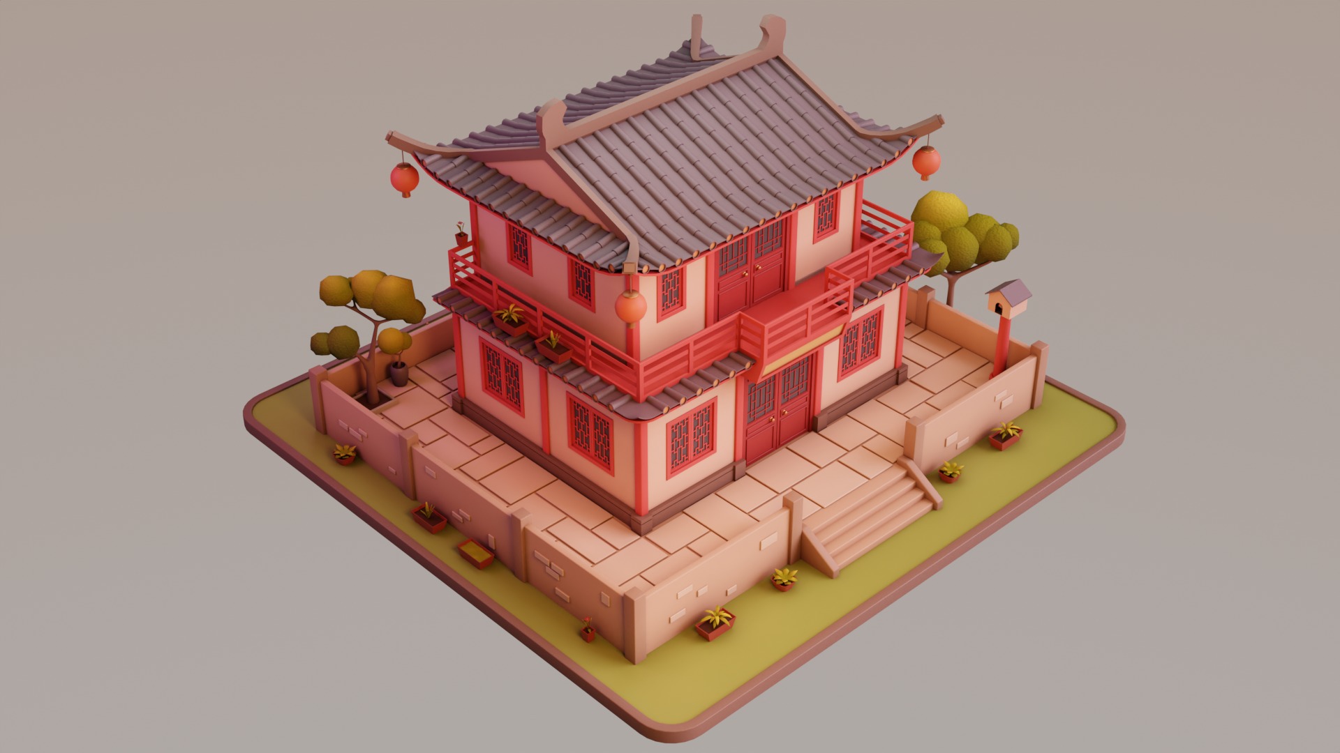 Stylized Chinese House 02 Low-poly 3D model_5