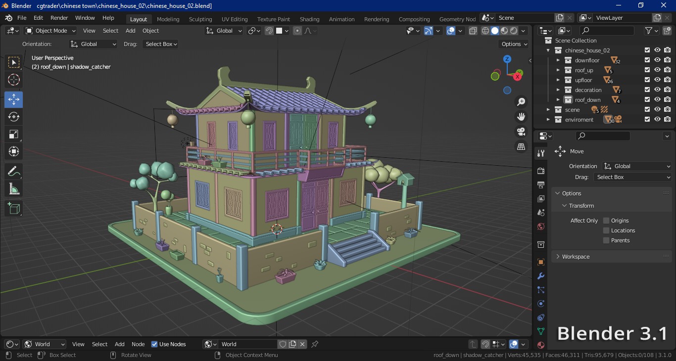 Stylized Chinese House 02 Low-poly 3D model_12