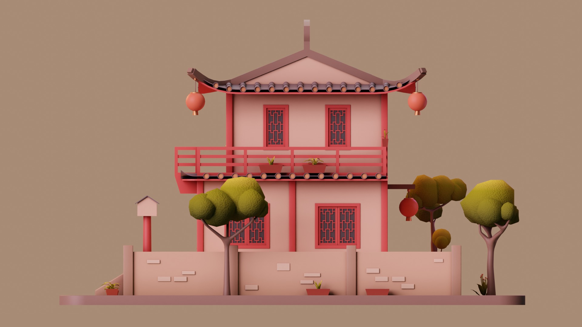Stylized Chinese House 02 Low-poly 3D model_7
