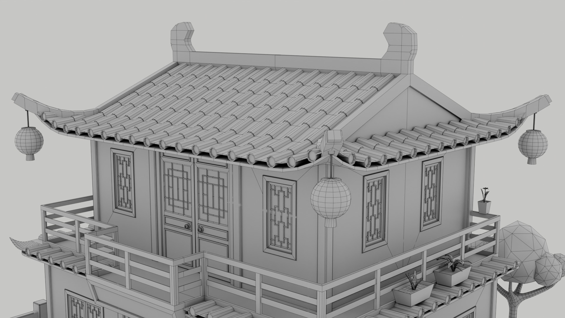 Stylized Chinese House 02 Low-poly 3D model_11