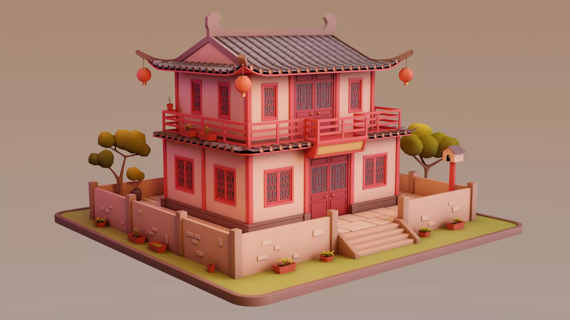 Stylized Chinese House 02 Low-poly 3D model_0