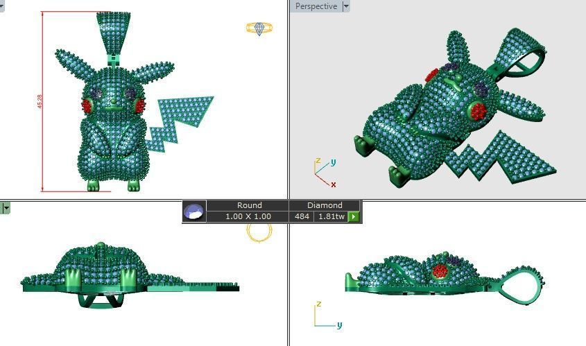 Pikachu Diamond Pendant 3D print model_7