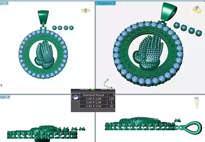 Diamond Praying Hands Medallion