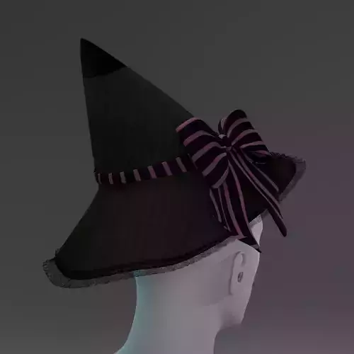 Gothic Witchs Hat with Bow and Lace 3D Model
