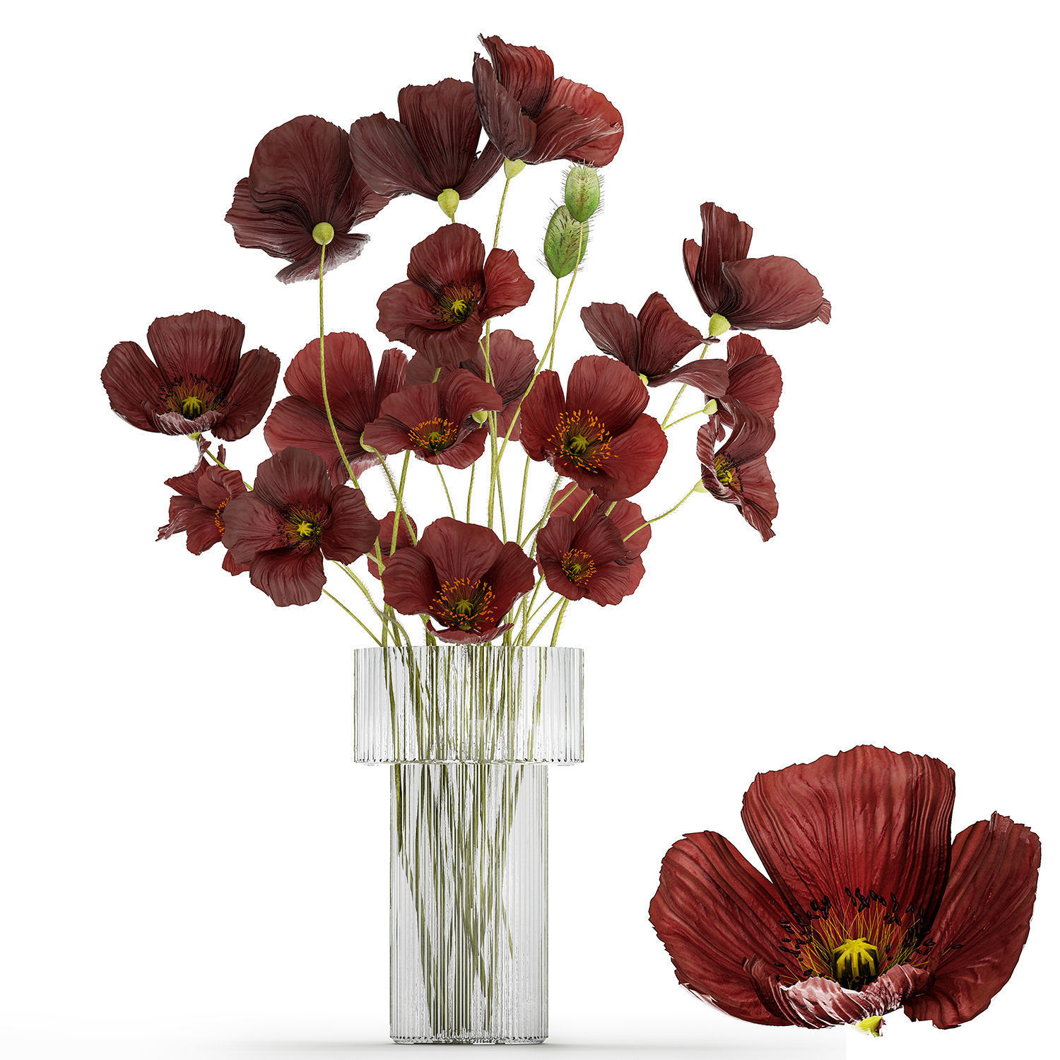 Beautiful bouquet of wild flowers in a vase with Poppy 3D model_10