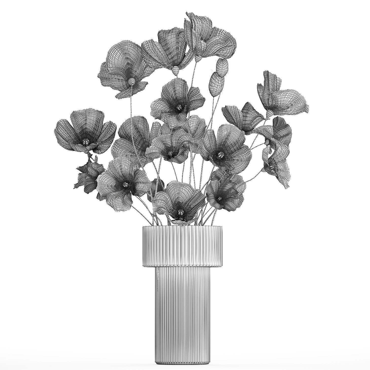 Beautiful bouquet of wild flowers in a vase with Poppy 3D model_16