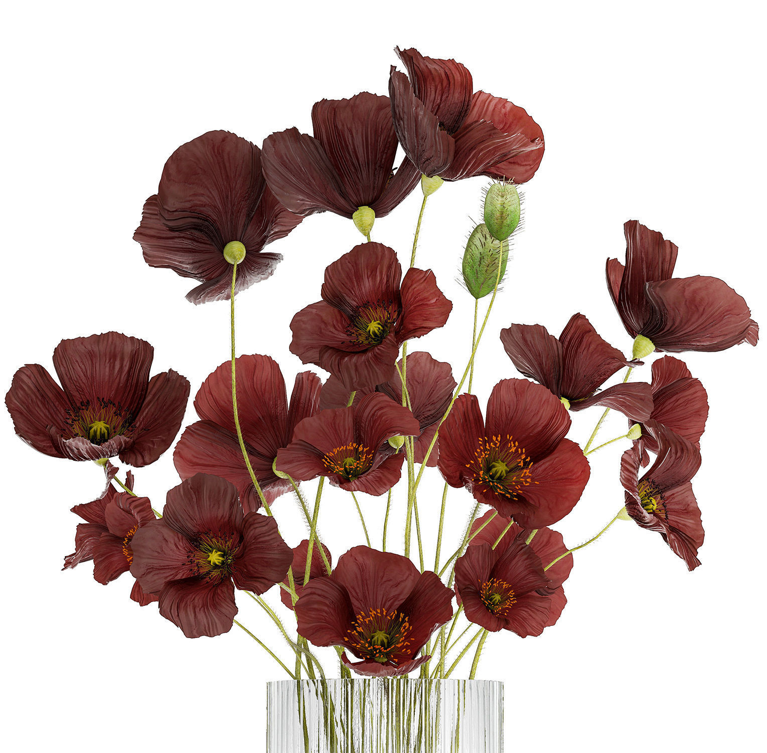 Beautiful bouquet of wild flowers in a vase with Poppy 3D model_15