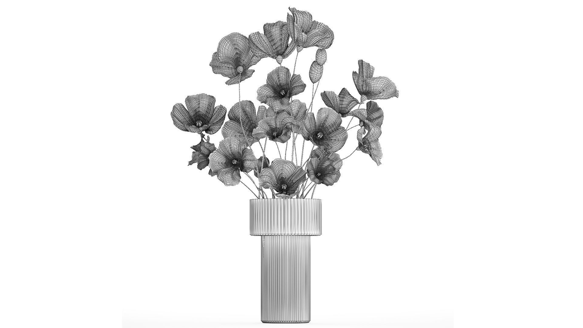 Beautiful bouquet of wild flowers in a vase with Poppy 3D model_9