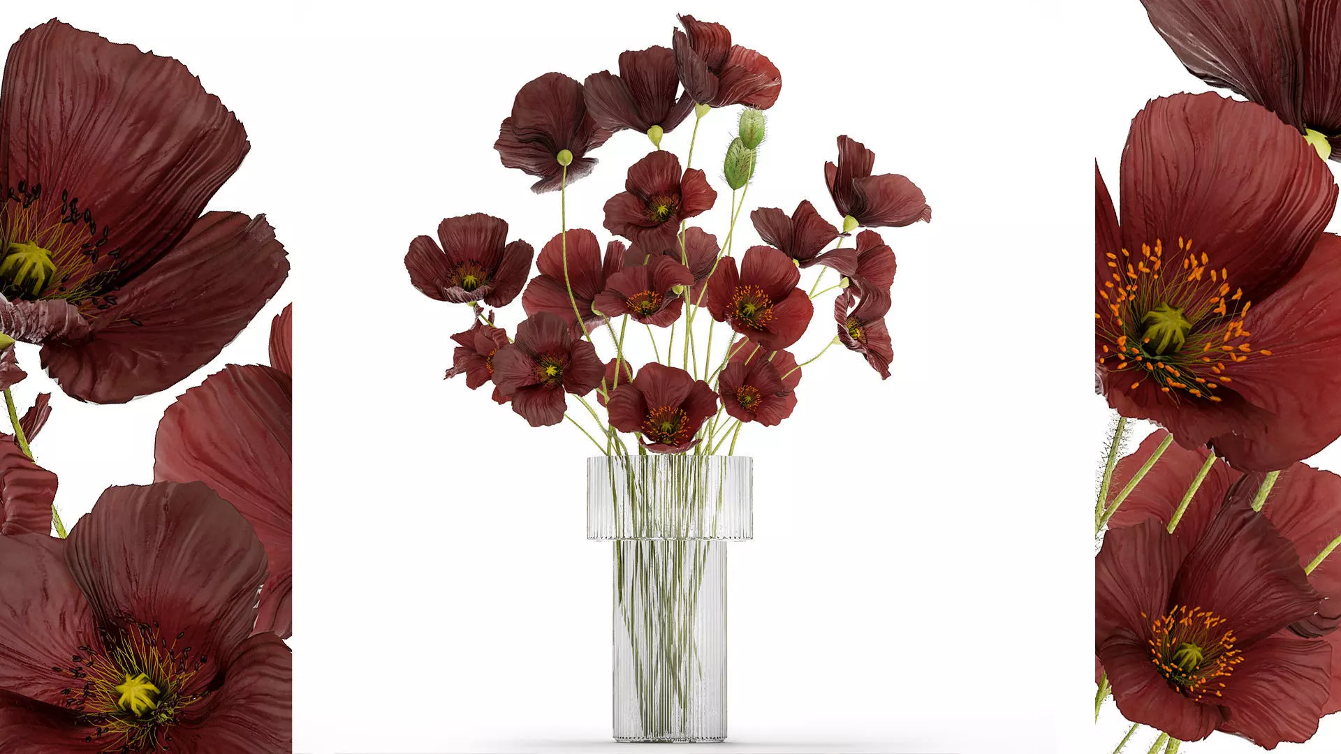 Beautiful bouquet of wild flowers in a vase with Poppy 3D model_0