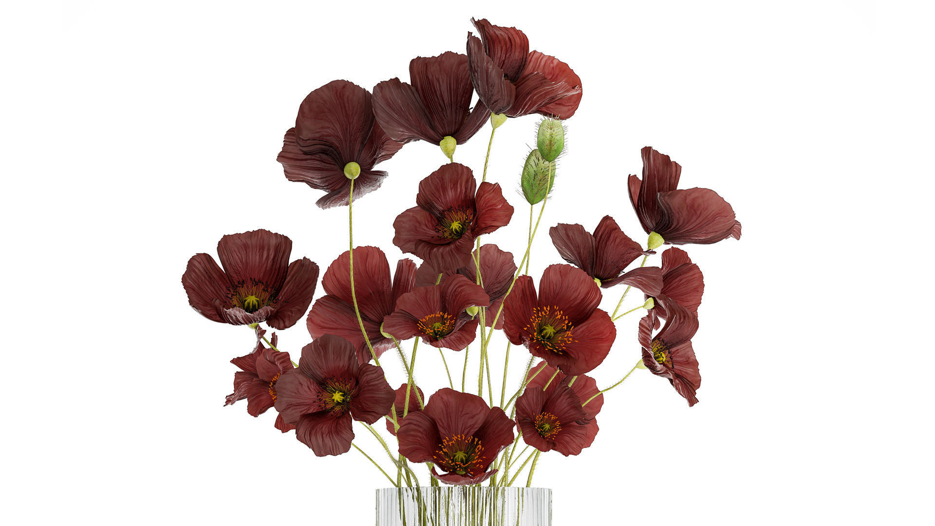 Beautiful bouquet of wild flowers in a vase with Poppy 3D model_4