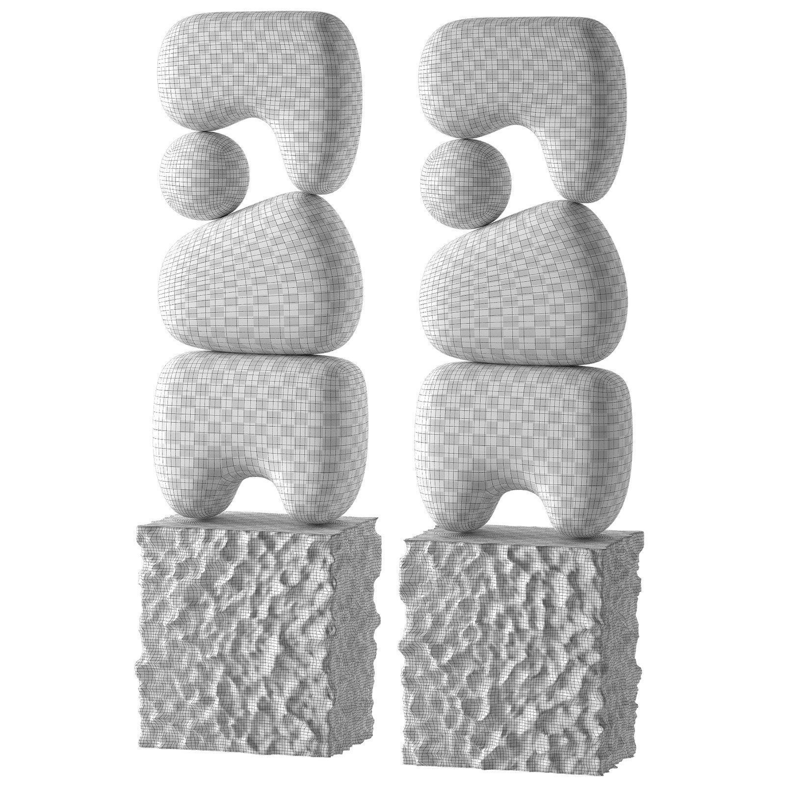Modern abstract sculpture Stone organic shape 3D model_6