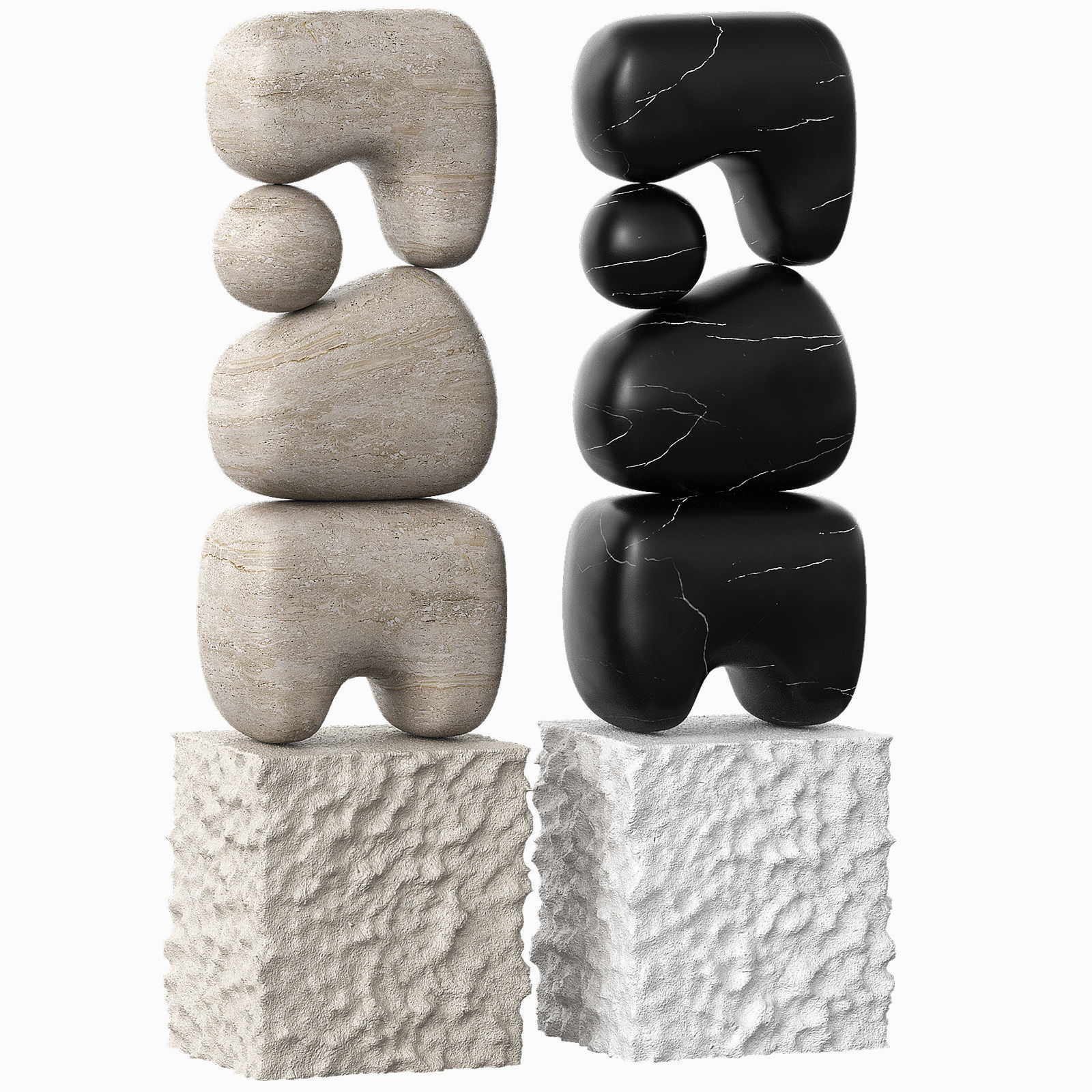 Modern abstract sculpture Stone organic shape 3D model_4