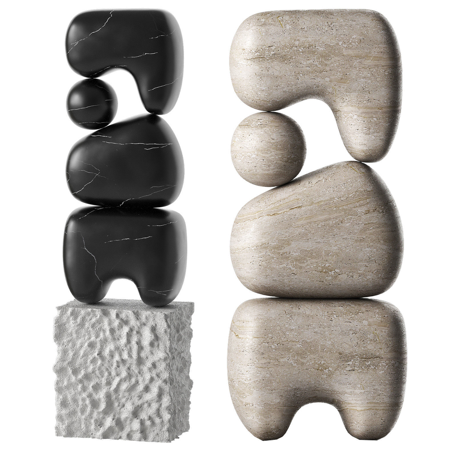 Modern abstract sculpture Stone organic shape 3D model_5