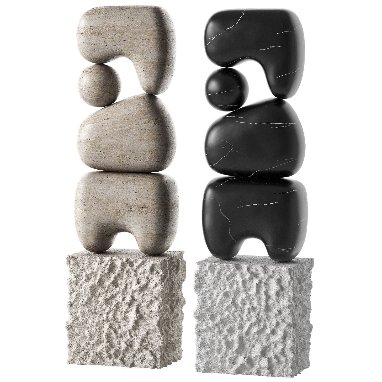 Modern abstract sculpture Stone organic shape 3D model_3