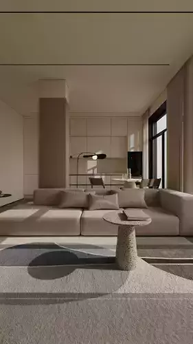 Interior scene kitchen and livingroom