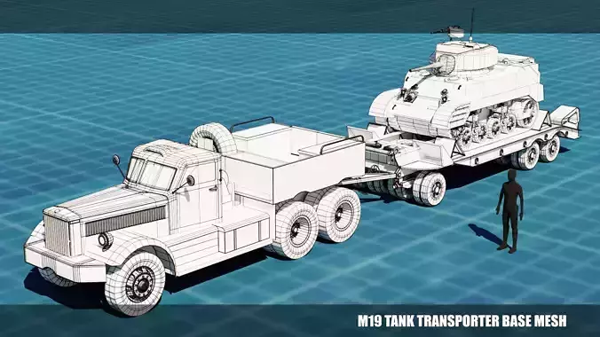 M19 Tank Transporter-Stuart Tank  Base Mesh Model Low-poly 3D model