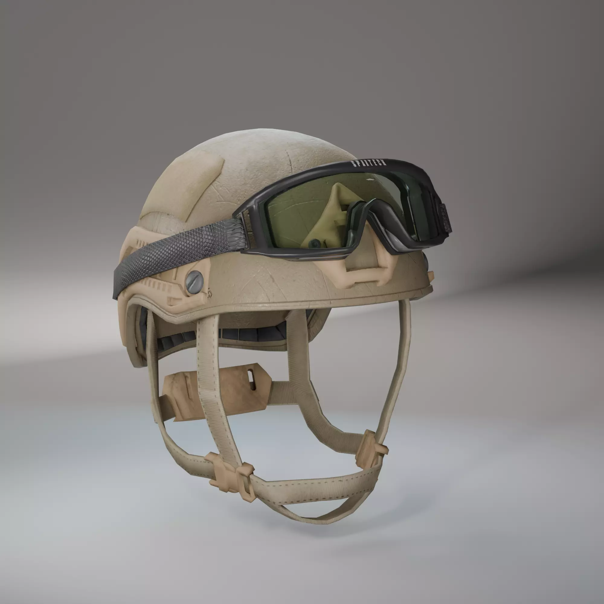 Advanced Tactical Helmet with Ballistic Goggles 3D military Low-poly 3D model_0