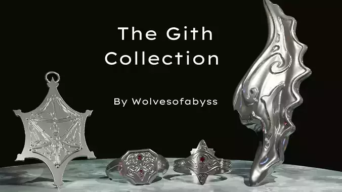 Gith Jewelry set 3D Printable rings ear cuffs necklace pendant 