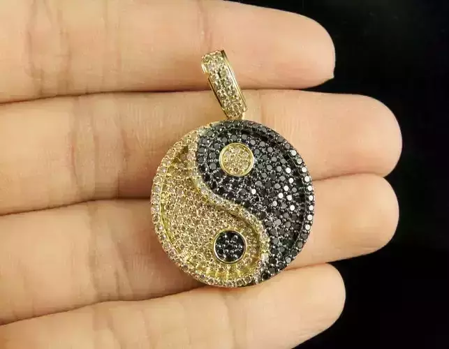 Black and White Moissanite Yin Yang Symbol Pendant