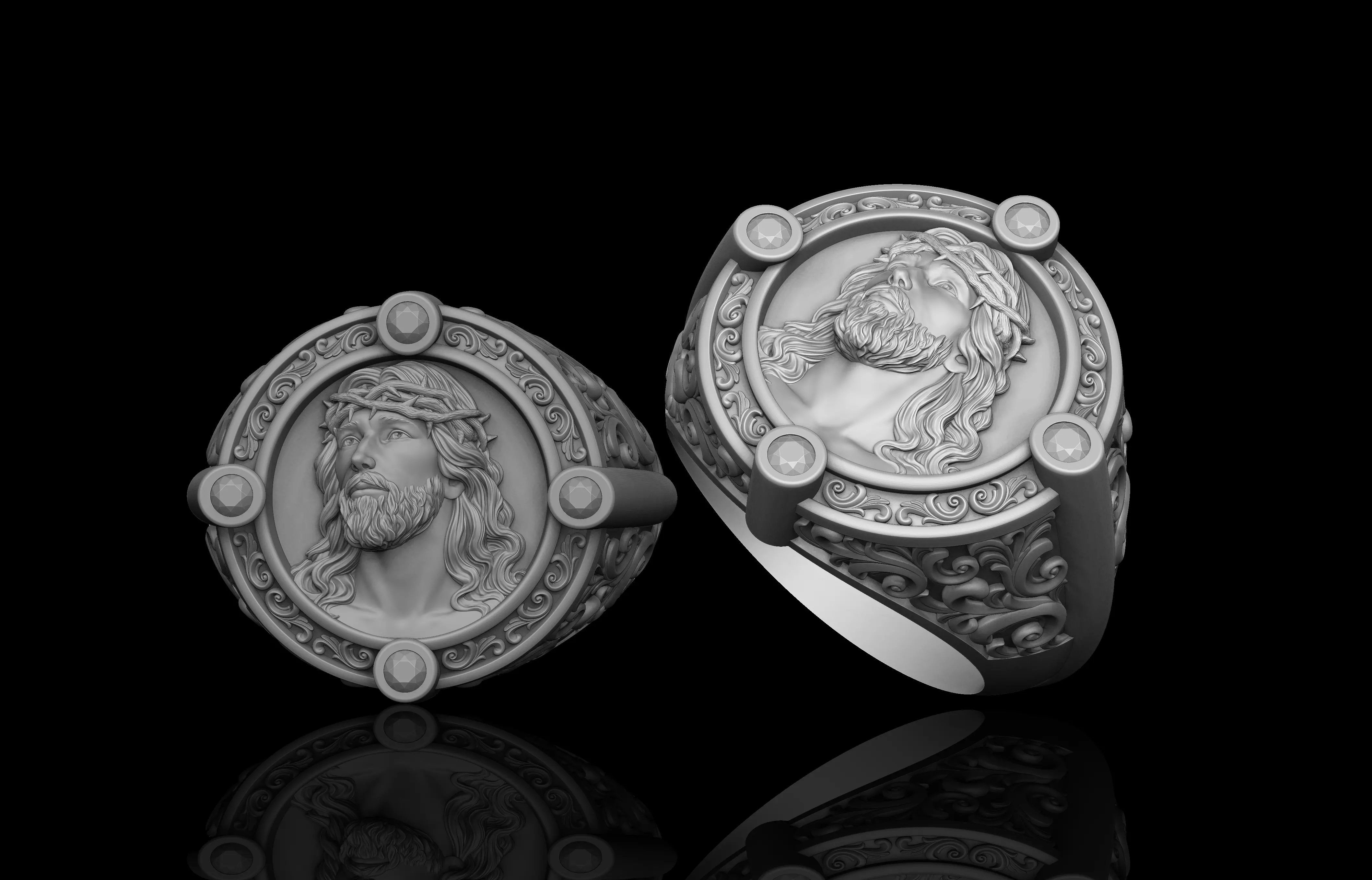 Jesus ring pattern 3D print model_0