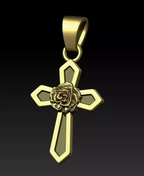 ROSE CROSS PENDANT 3D print model_0