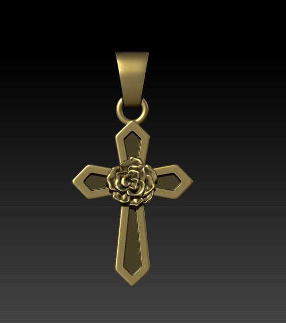 ROSE CROSS PENDANT 3D print model_1