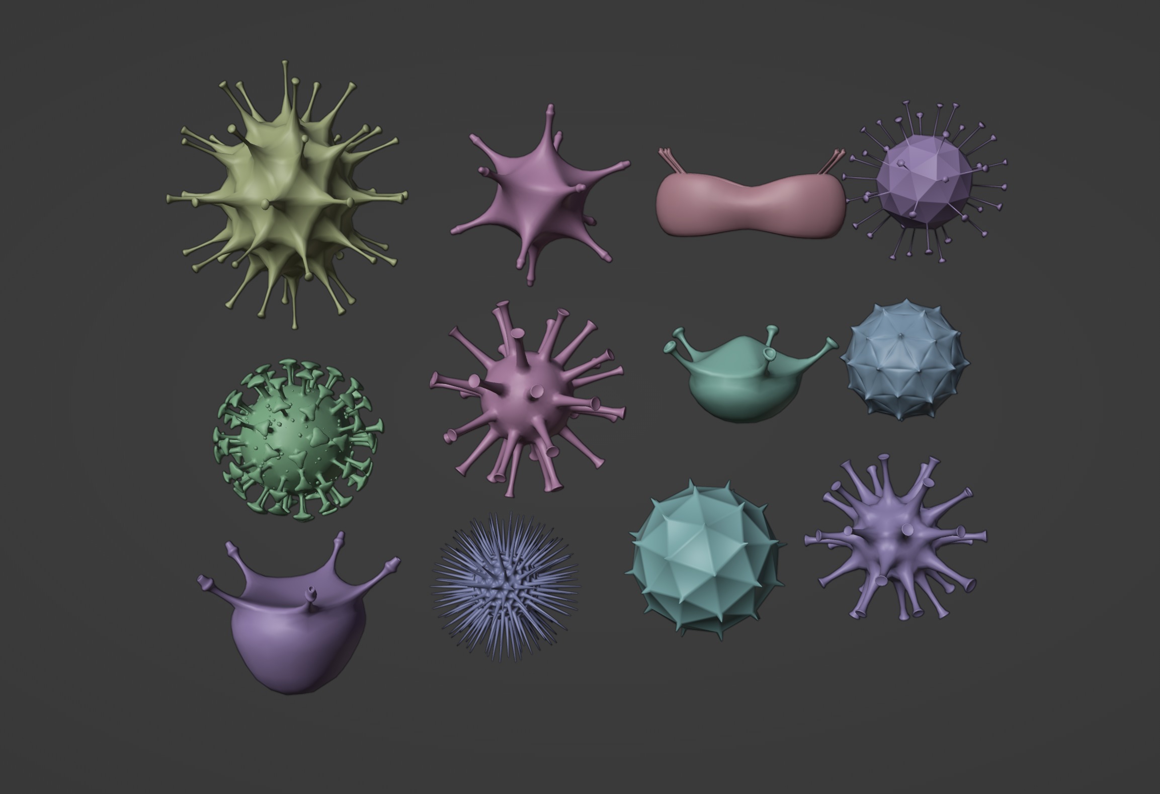 Collection of viruses and cells Low-poly 3D model_16