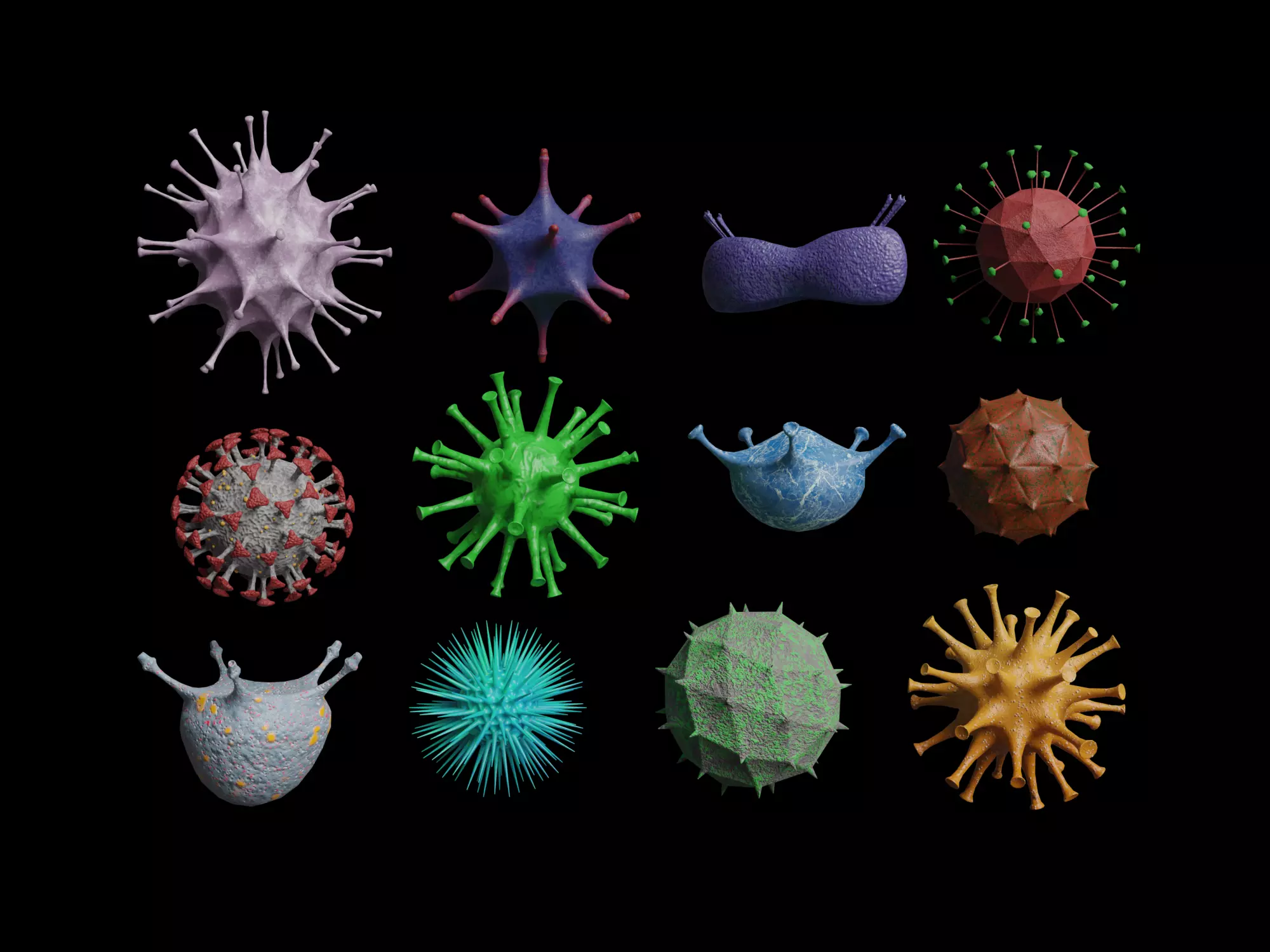 Collection of viruses and cells Low-poly 3D model_0