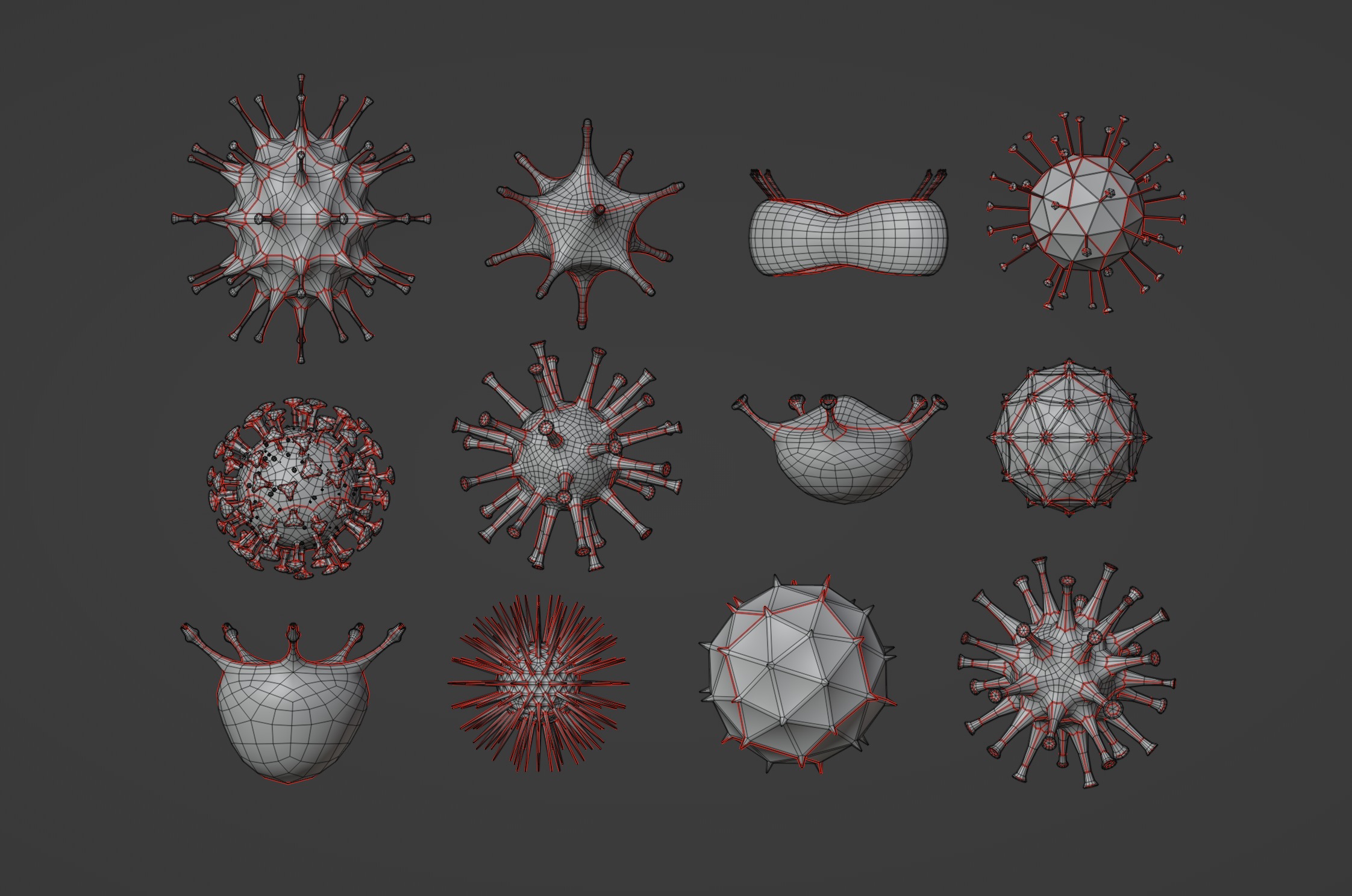 Collection of viruses and cells Low-poly 3D model_14