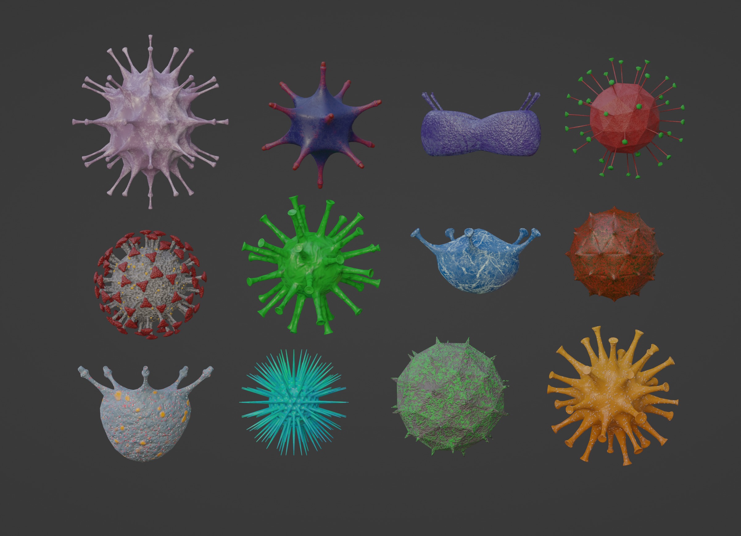 Collection of viruses and cells Low-poly 3D model_17