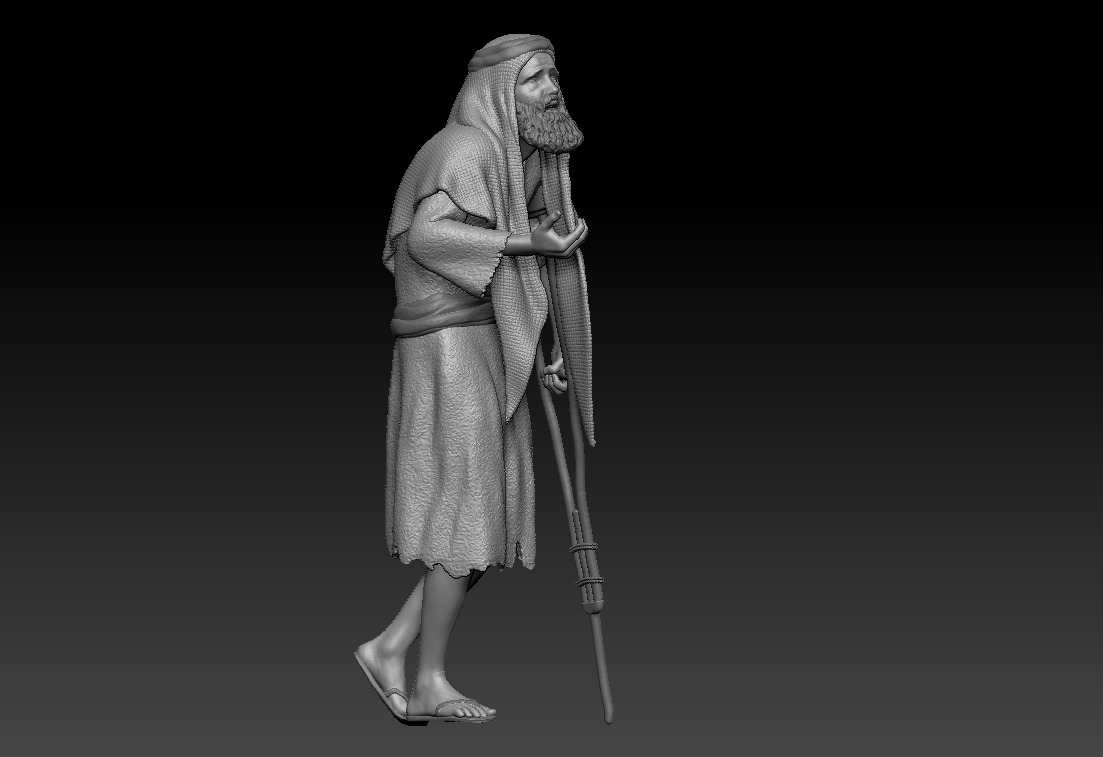 An elderly beggar with a crutch - printable 3D print model_2