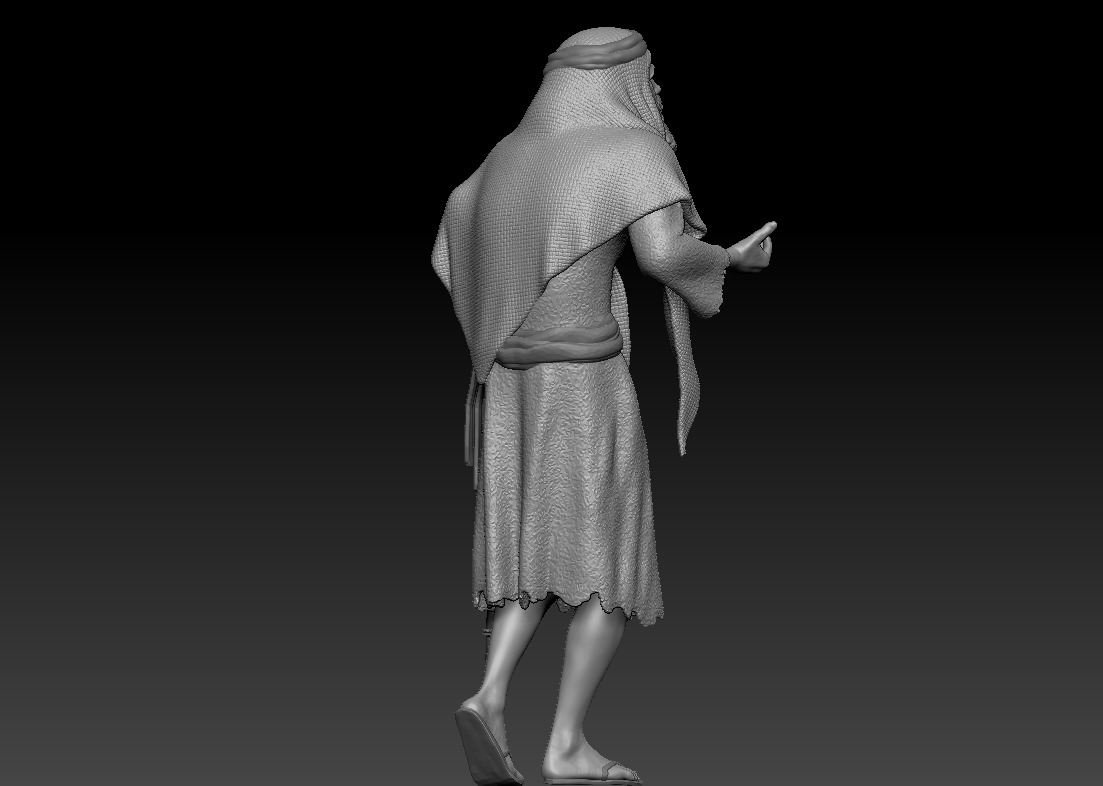 An elderly beggar with a crutch - printable 3D print model_3