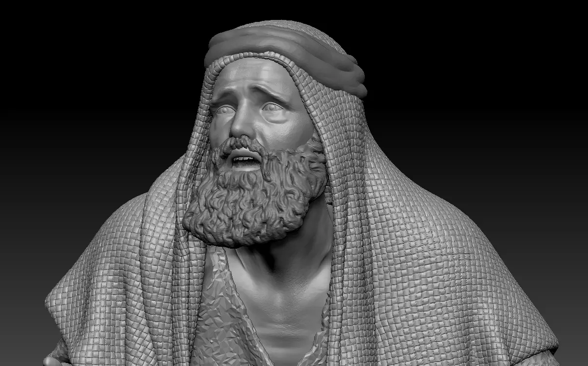 An elderly beggar with a crutch - printable 3D print model_0