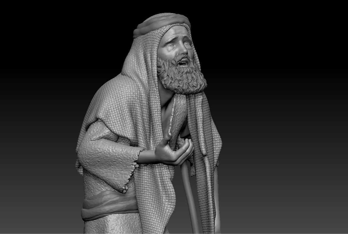 An elderly beggar with a crutch - printable 3D print model_4